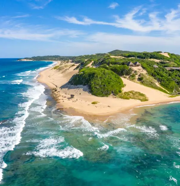 Machangulo Beach Lodge, Mozambique, front aerial view