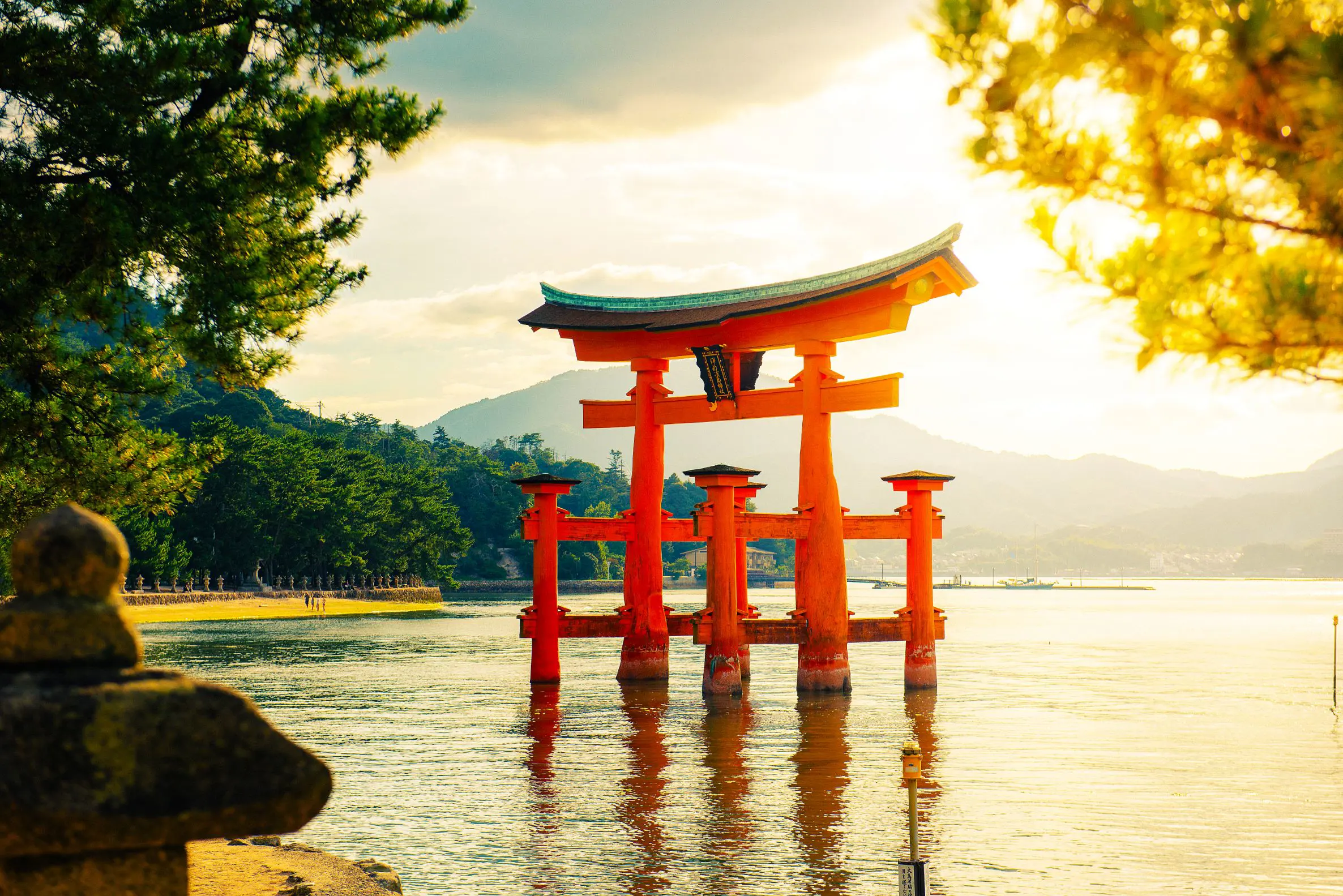 Floating Torii Gate Of Itsukushima Shrine Temple In Miyajima, Japan