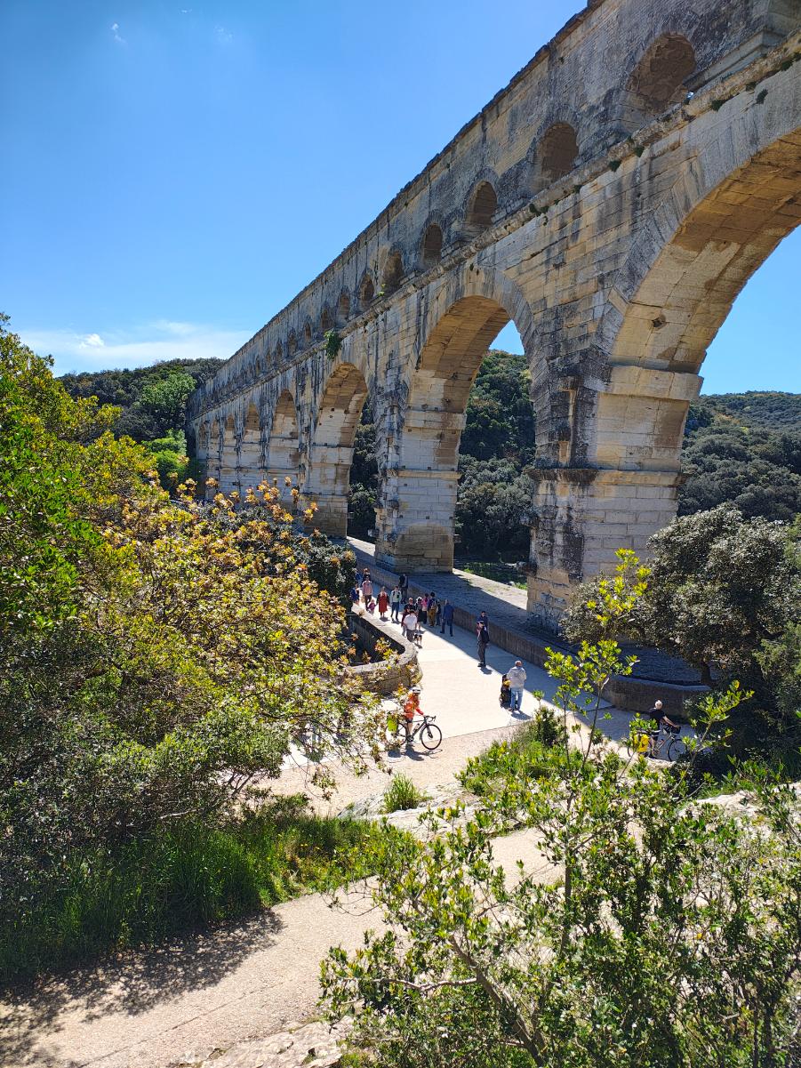 The ancient Roman Pont du Gard Aqueduct, Occitanie region, Southern France