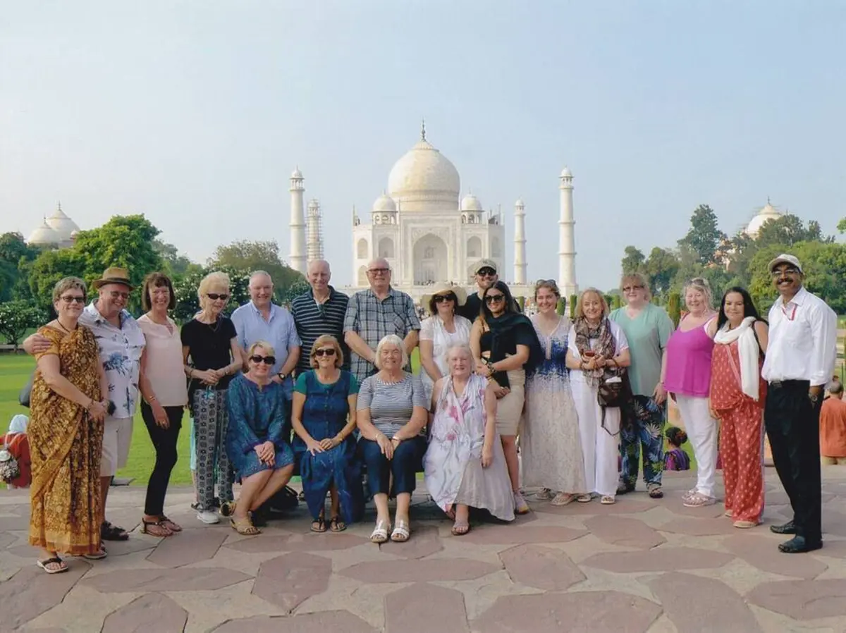 Newmarket Holidays group outside the Taj Mahal, India