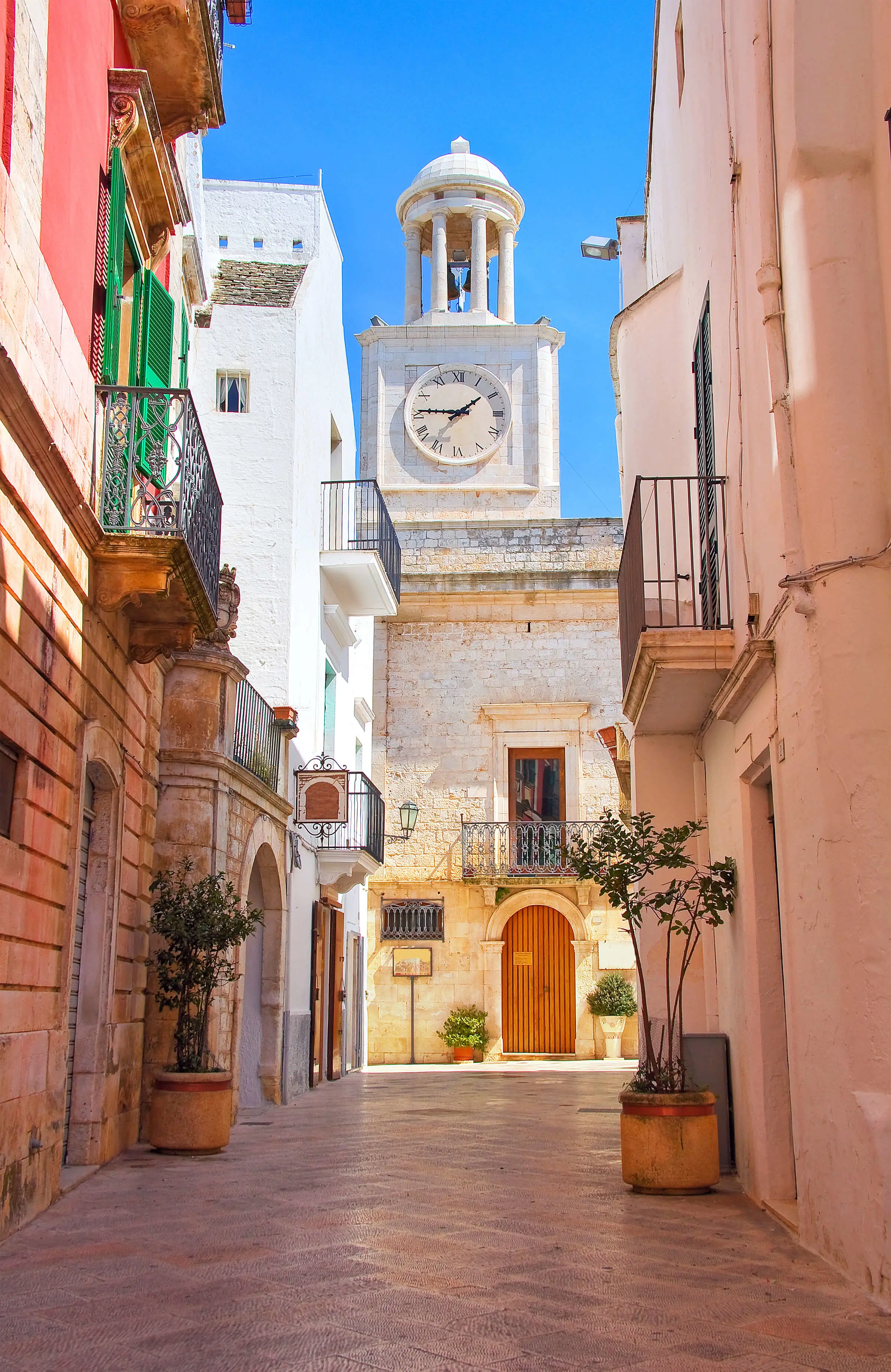 Locorotondo Clock Tower from street view