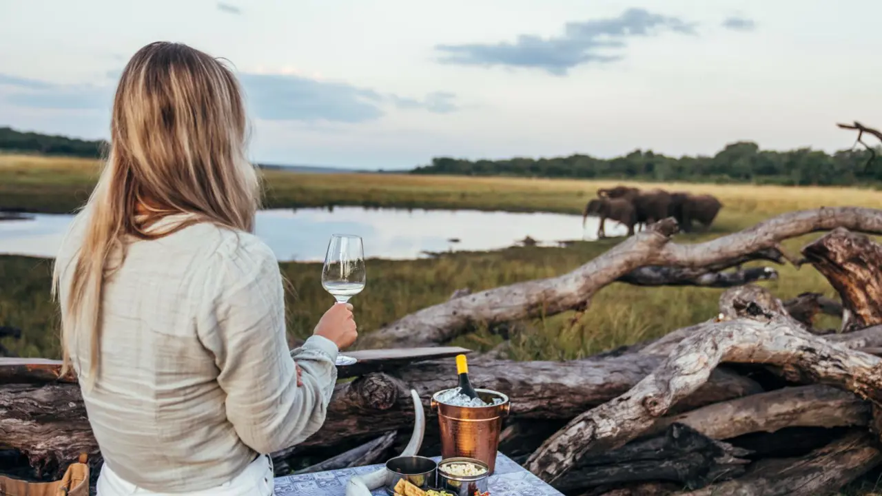 Sundowners at hide, Hwange National Park