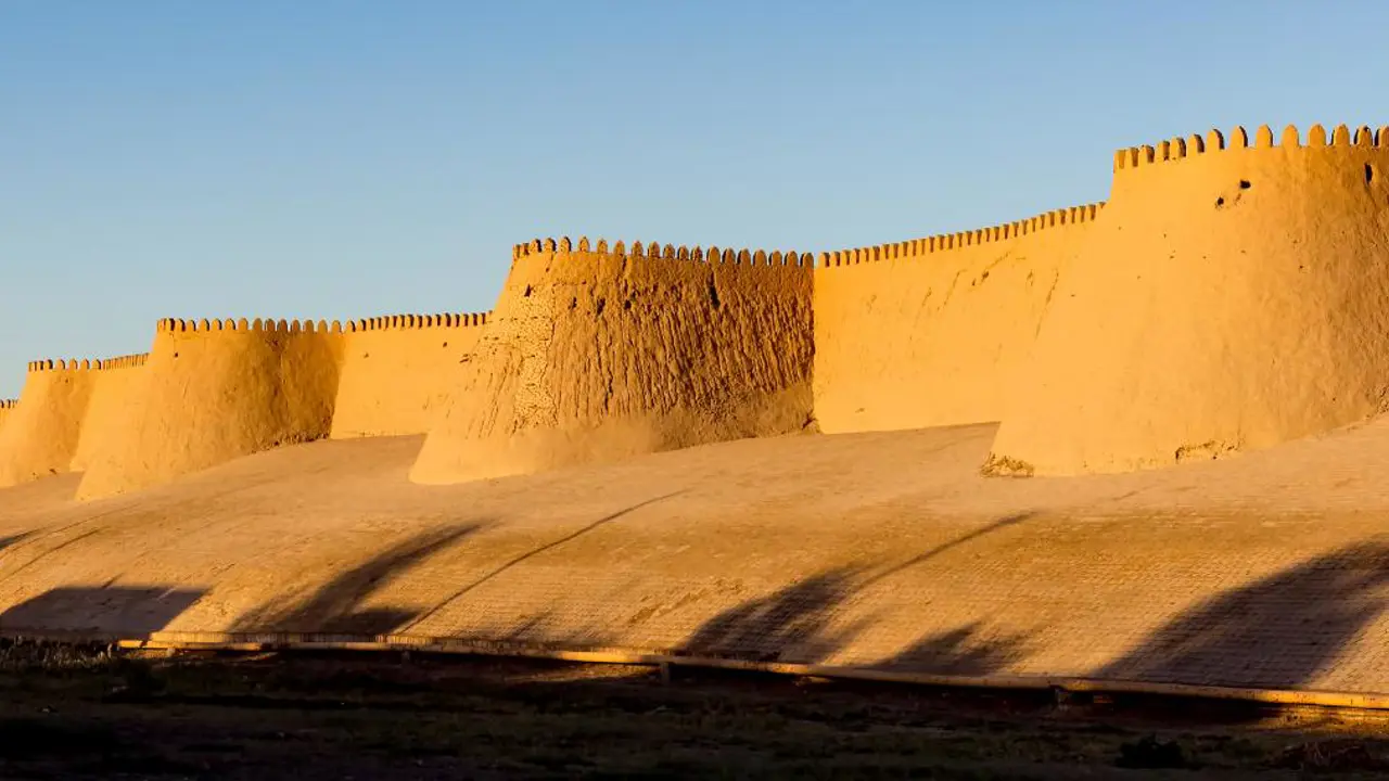Sunset on city wall of Ichan Kala, Khiva, Uzbekistan