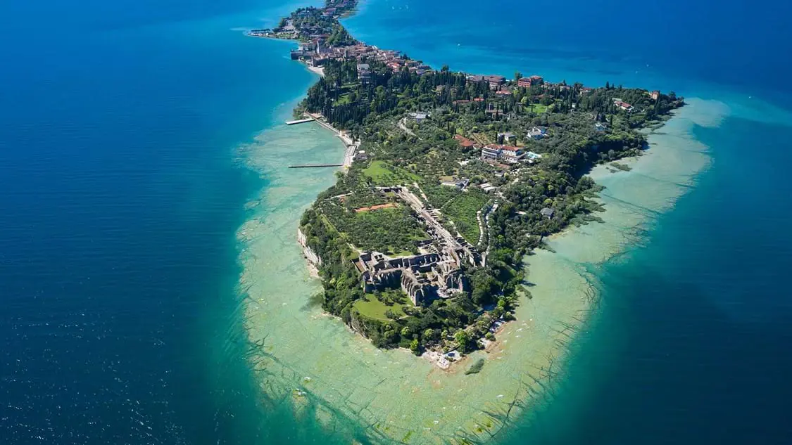 Aerial view of the Grottoes of Catallus, Lake Garda 