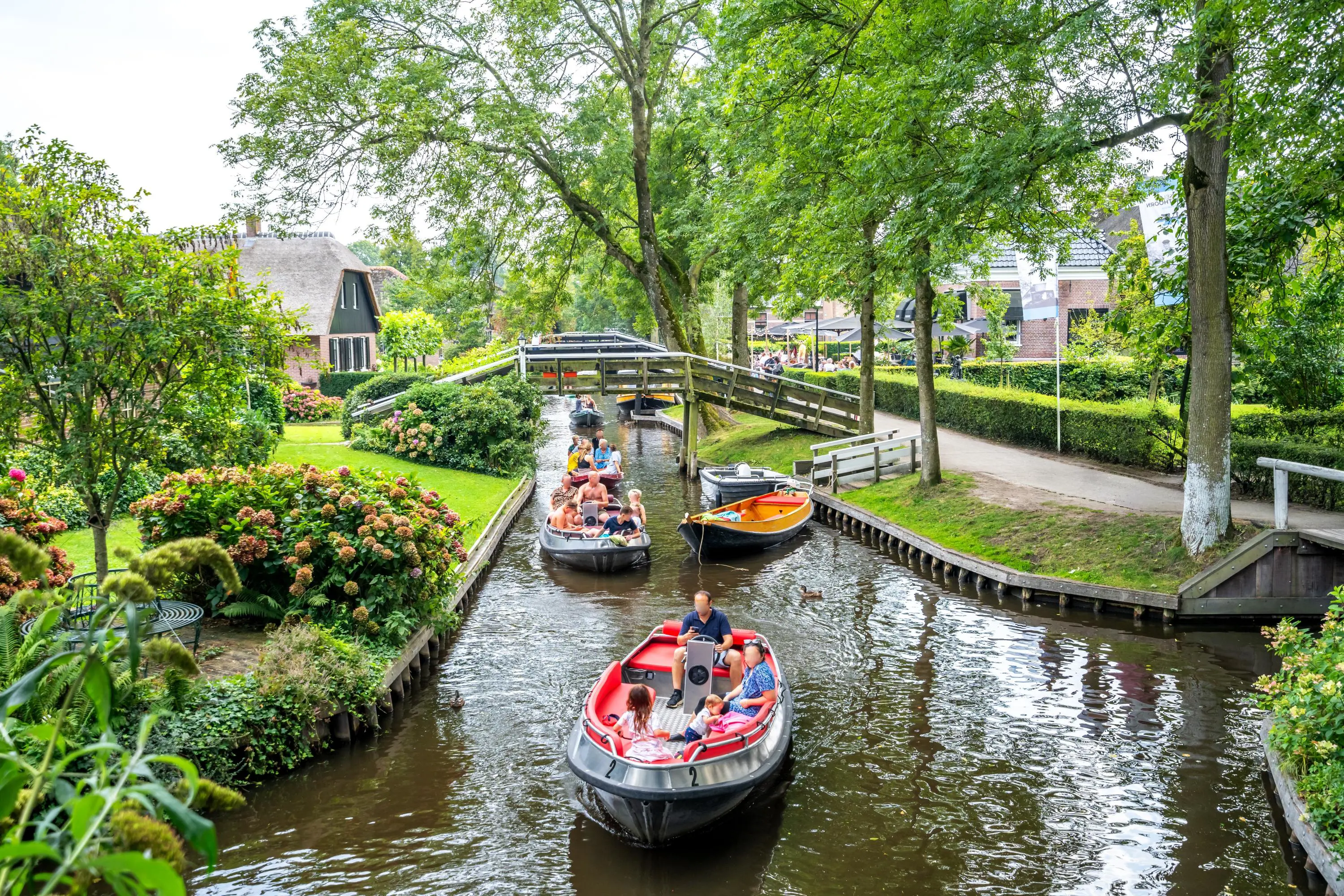 Boat on waterways of Giethoorn, Netherlands