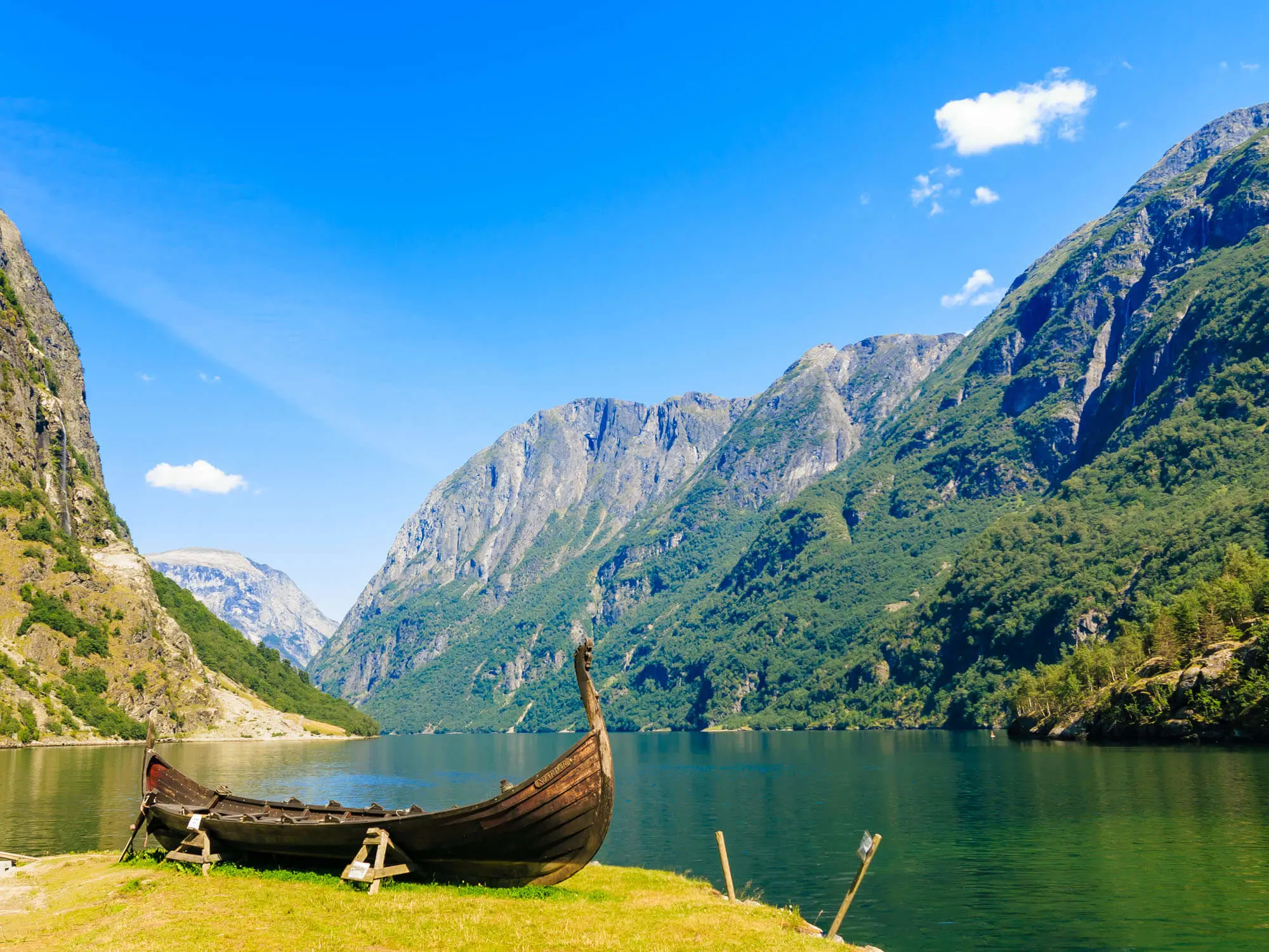 Kayak on land infront of a fjord in Norway