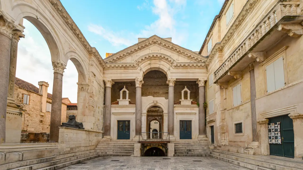 The interior peristyle of the ancient Diocletian's Palace in the old town area of Split, Croatia