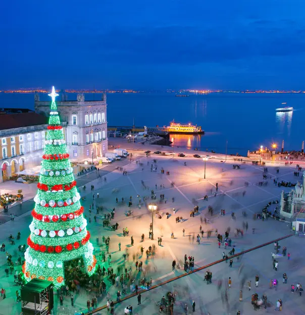 Christmas Tree on Commerce Square, Lisbon, Portugal