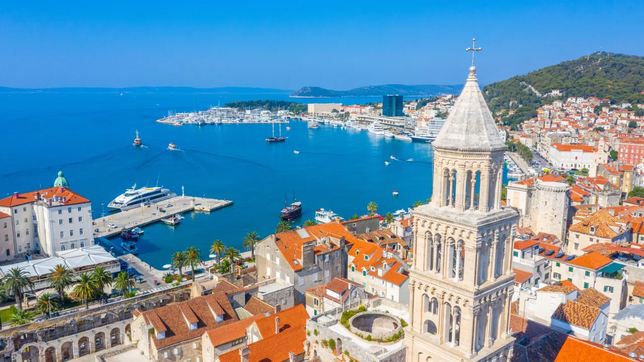 Aerial view of Split, Croatia and the Adriatic sea
