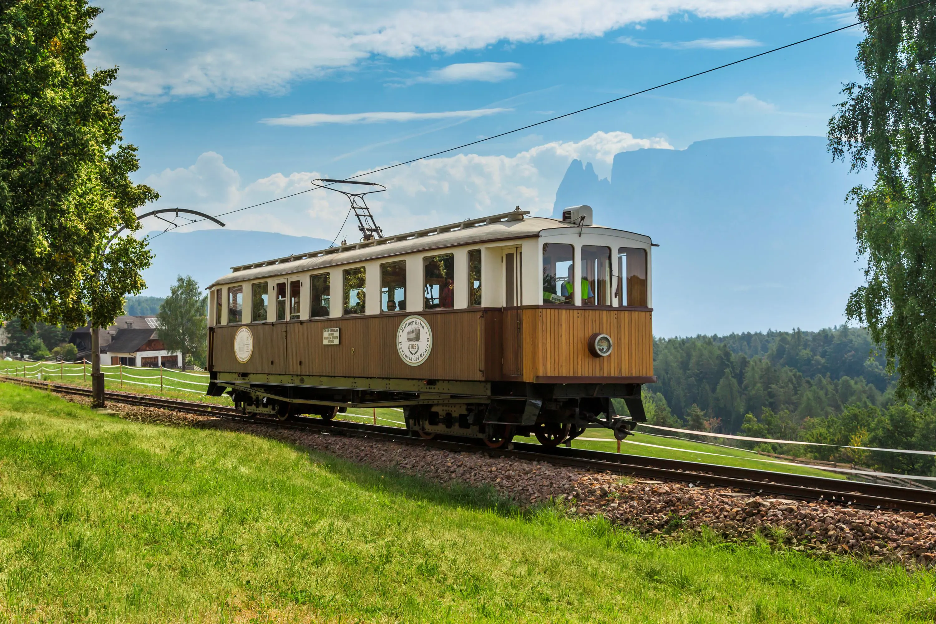 Train moving along the Renon Railway