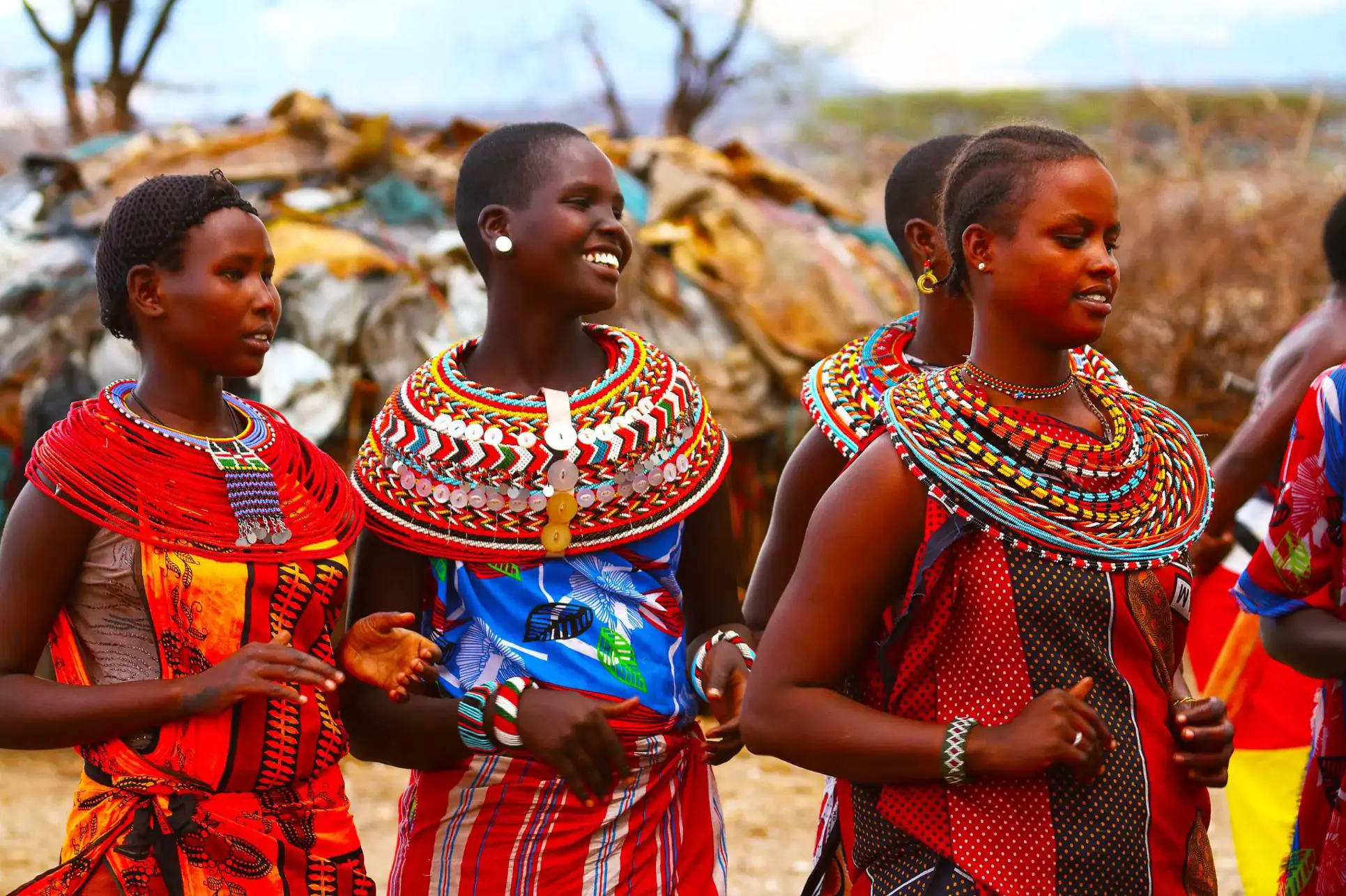 Samburu women in colourful traditional beadwork and clothing in Kenya