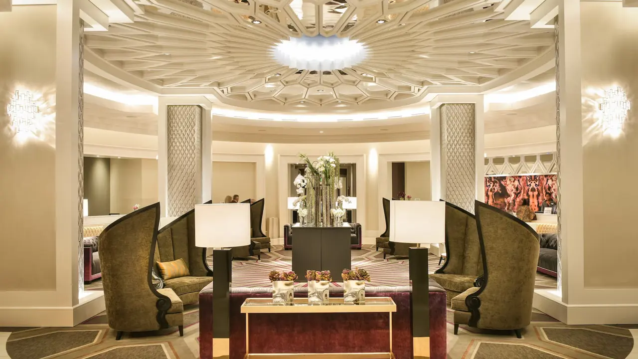 The elegant hotel lobby at The Guest House at Graceland with plush seating and stylish décor