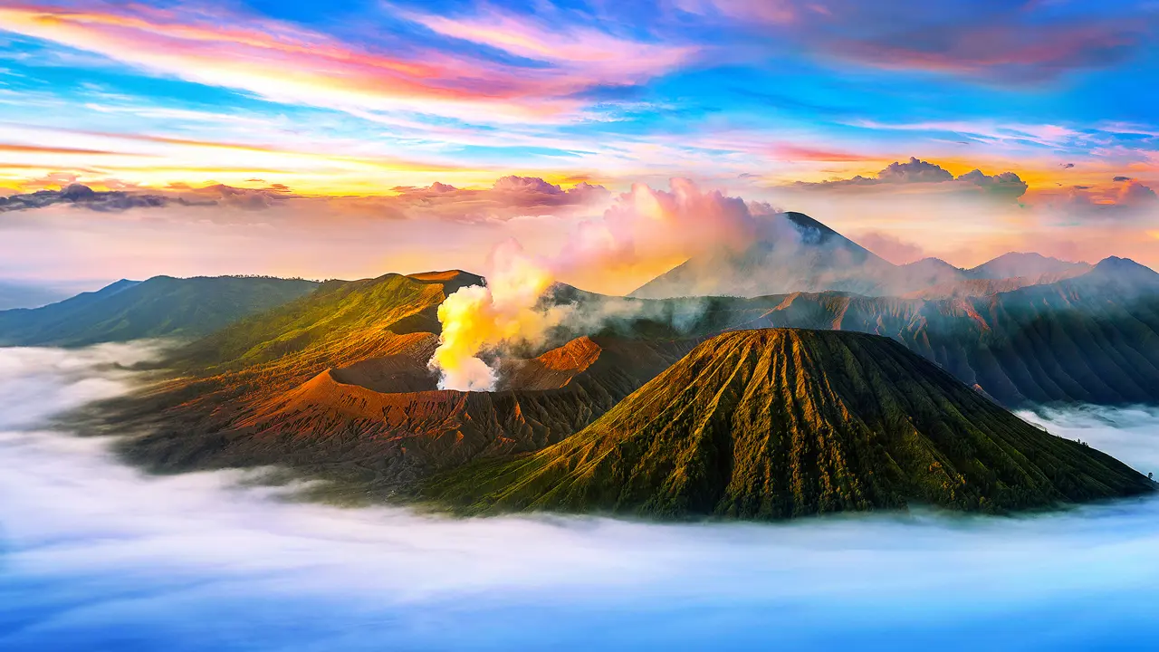 Aerial view of Mount Bromo Volcano,  Bromo Tengger Semeru National Park, Java