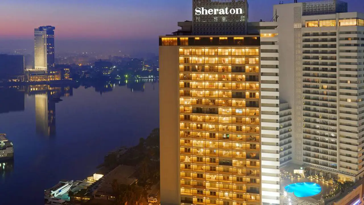 Sheraton Cairo Hotel and Casino, exterior view at night