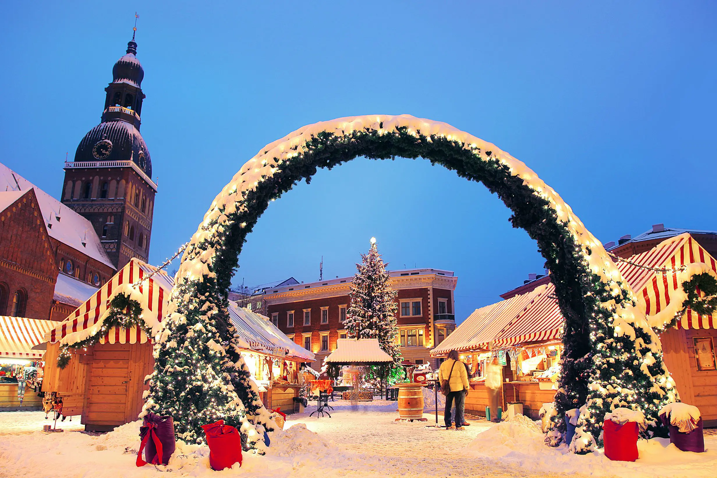Riga Christmas Market covered with snow 