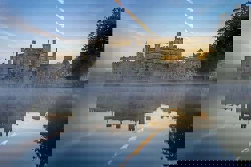 The ever-imposing Leeds Castle in Kent on a misty morning.