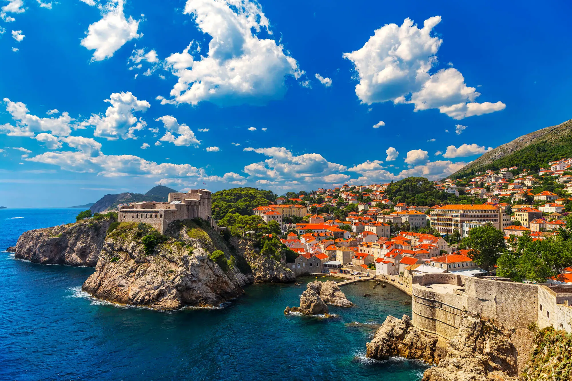 A view of Dubrovnik, overlooking the Old Town's city walls and Fort Lovrijenac