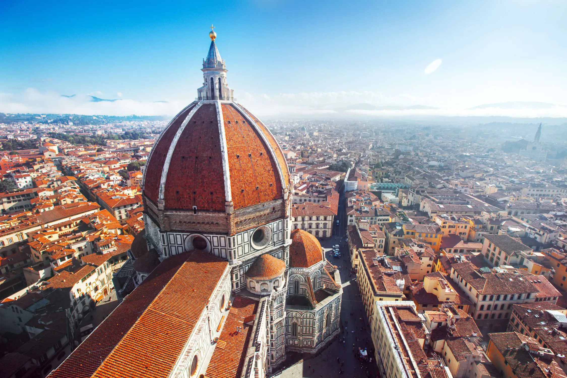 Bird's eye view of Cathedral of Santa Maria del Fiore and the city of Florence, Italy