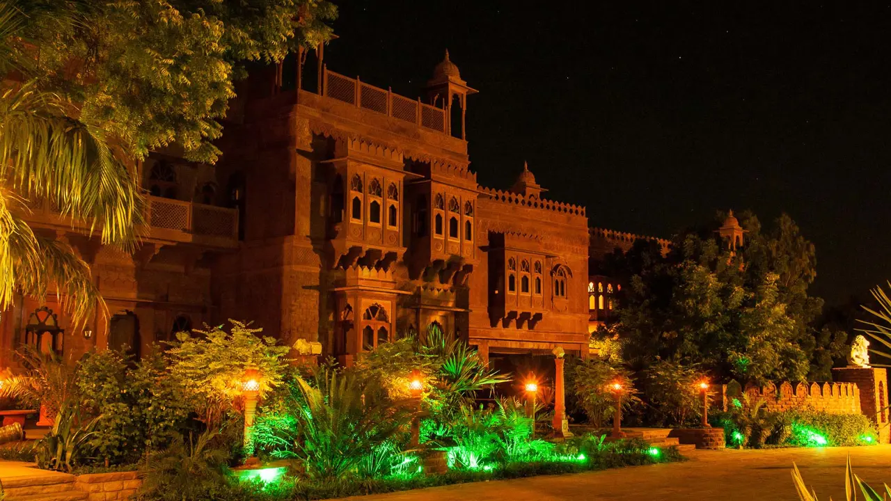 Khimsar Fort, Khimsar, exterior at night