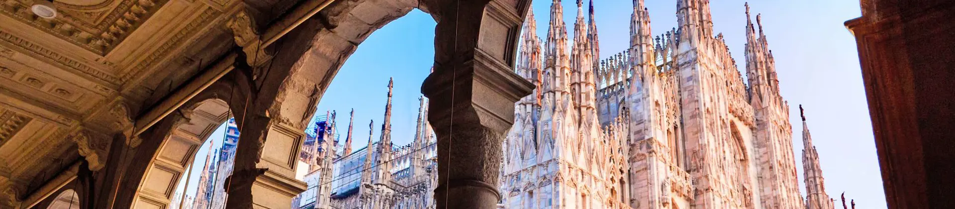 View of Duomo Cathedral through archways 