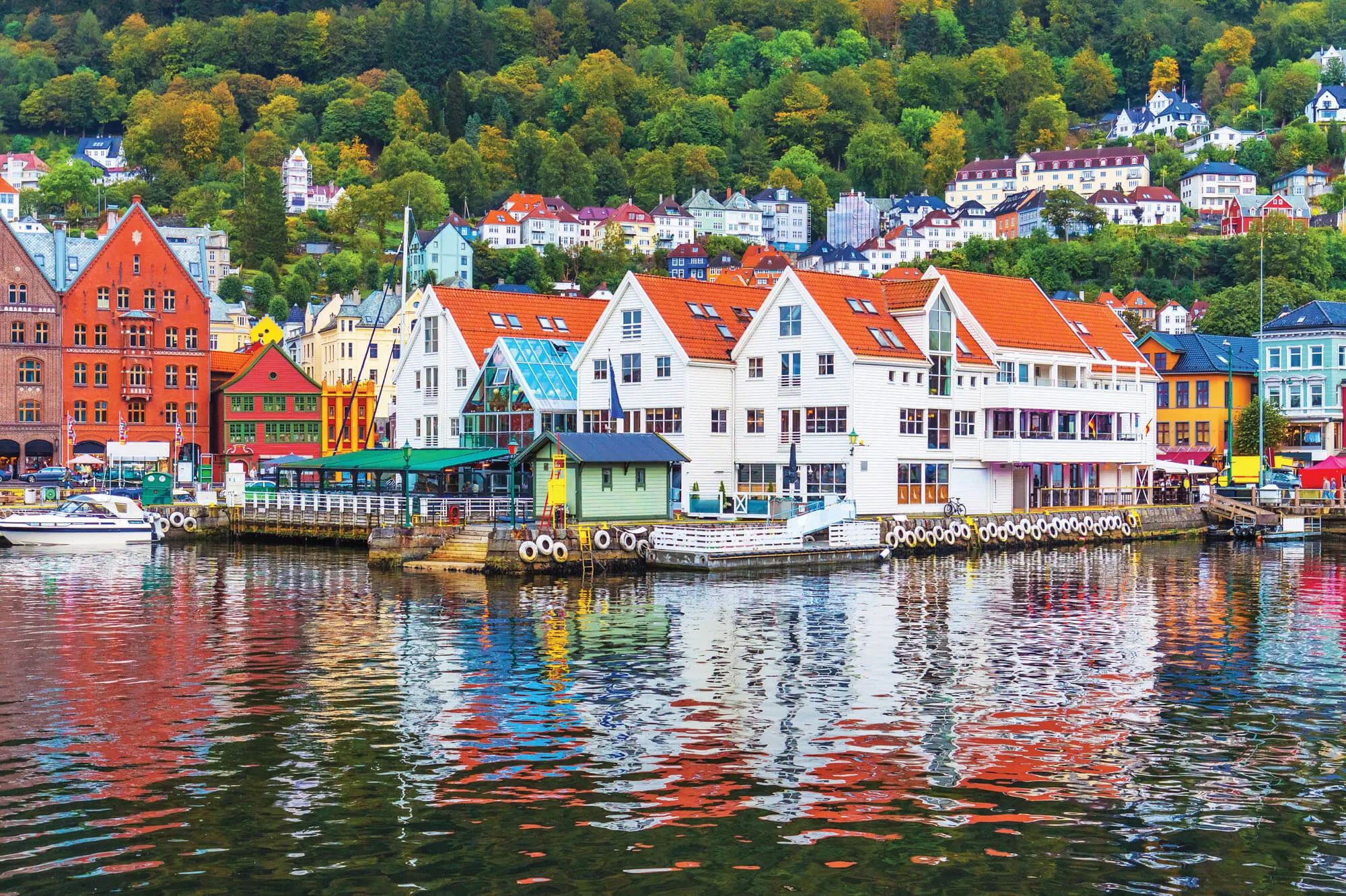 View of a Norwegian town on the water 