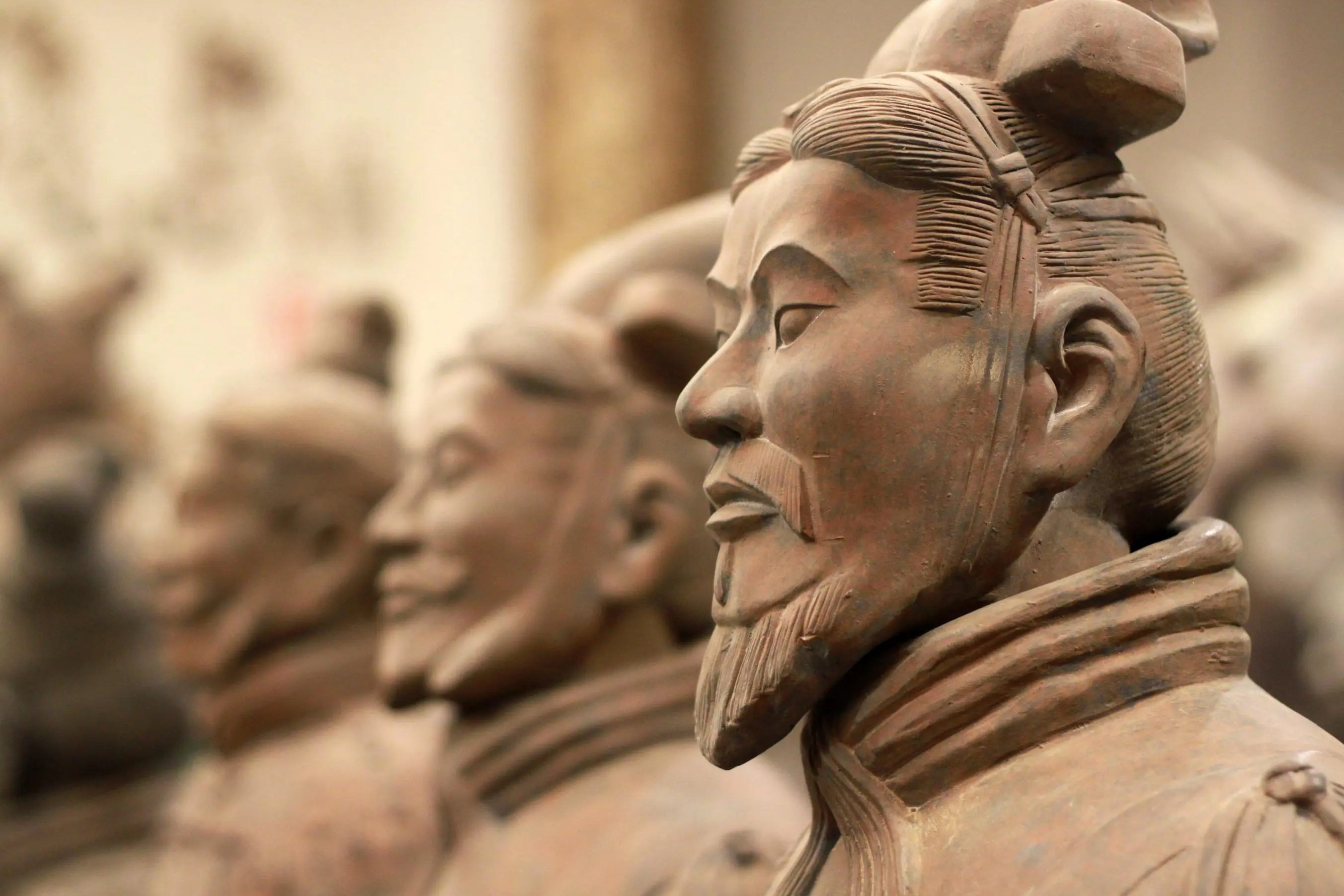 A close-up of the ancient Terracotta Army statues in Xi’an, China