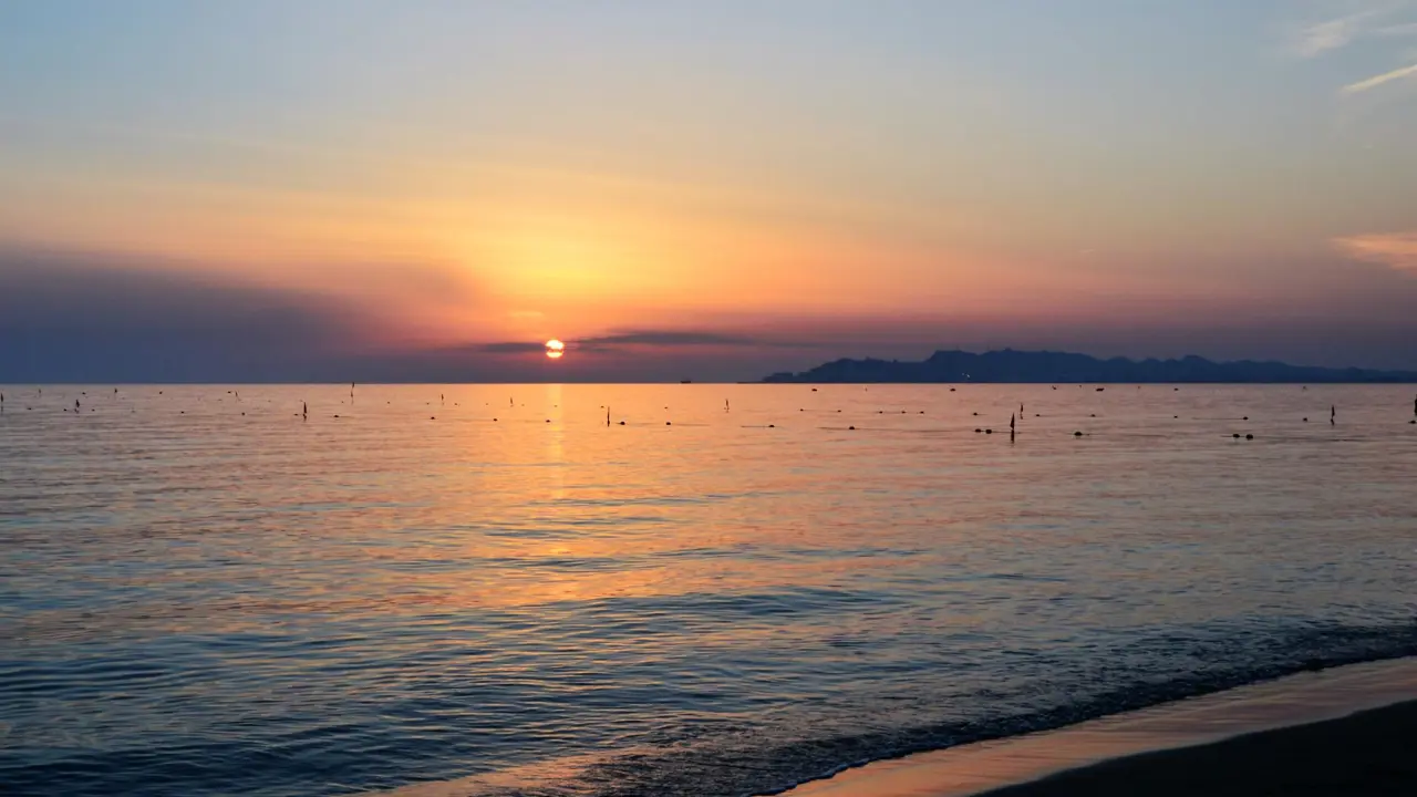  Sunset over Adriatic Sea from Golem Beach