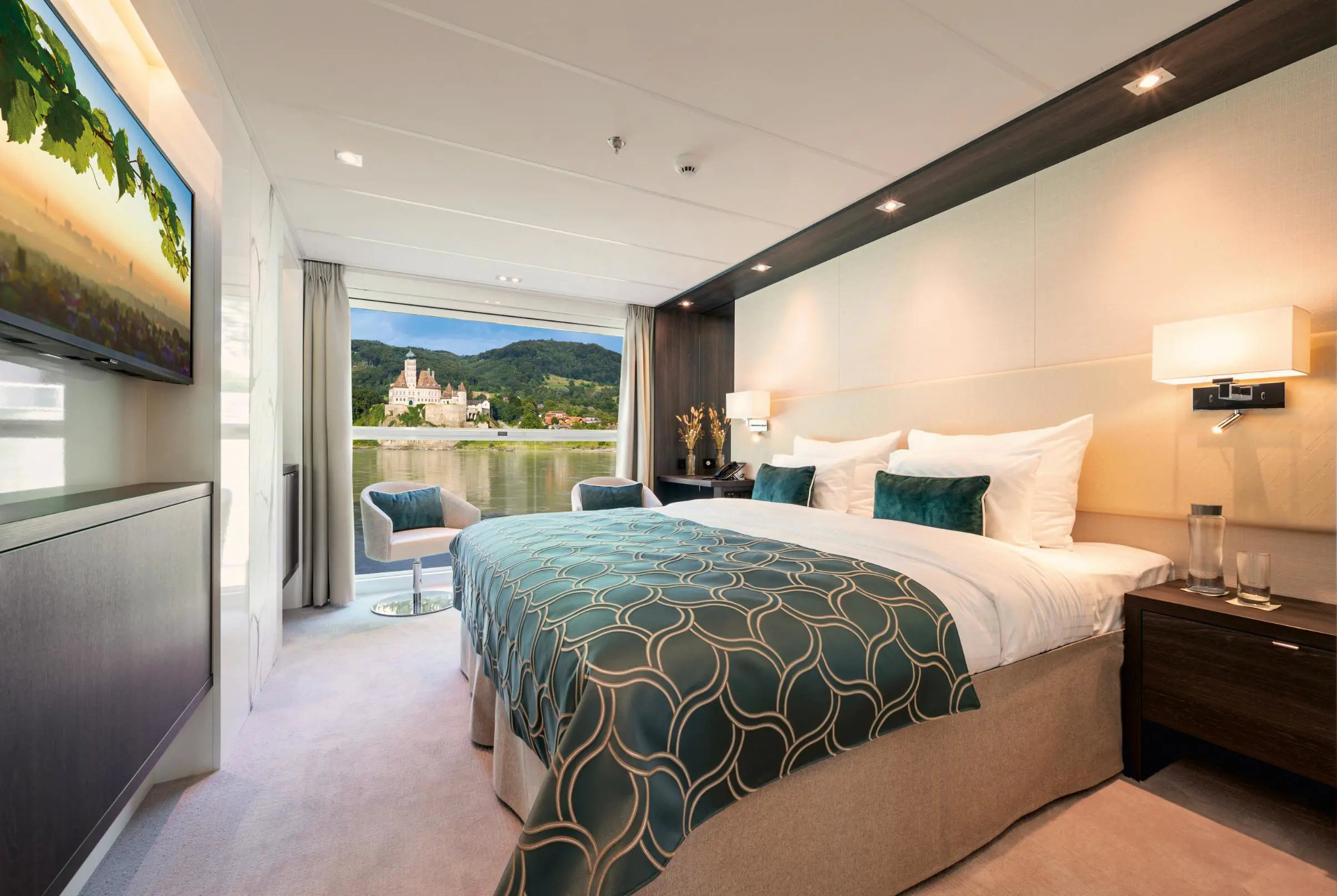 AMADEUS Cara Stateroom Cabin Mozart And Strauss Deck Cabin Mozart And Strauss Deck With Outside View Of The Panoramic Window Lueftner Cruises Amadeus Moving Pictures