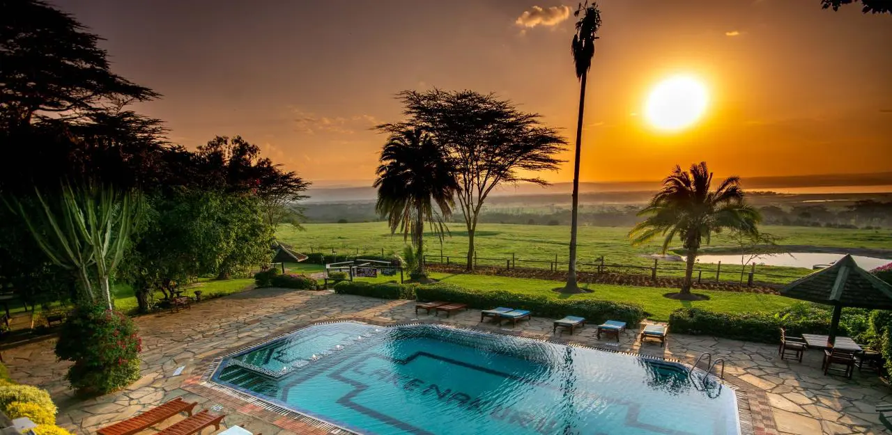 Lake Nakuru Lodge, Lake Nakuru National Park, pool and sunset view