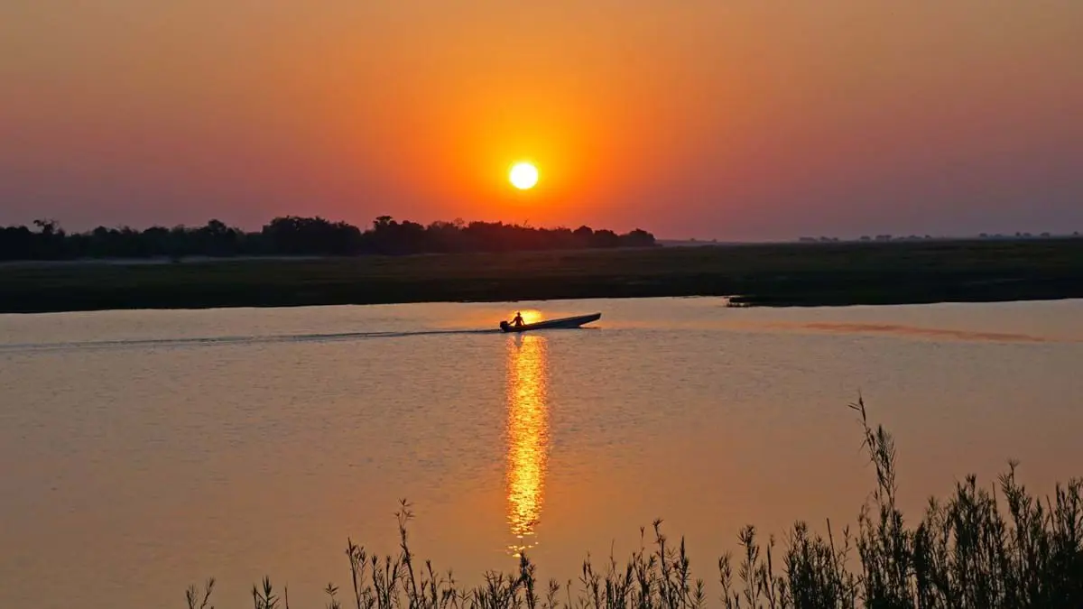 Main Sailing Down Chobe River In Botswana
