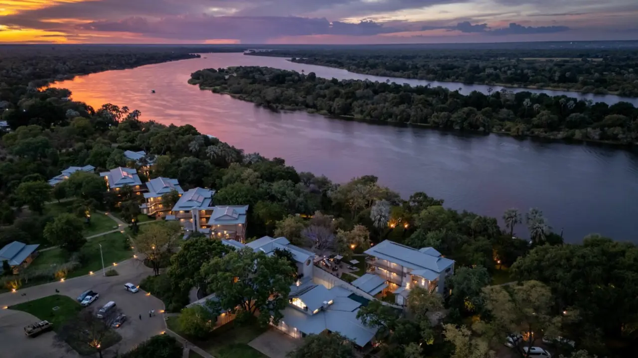 Palm River Hotel, Victoria Falls, aerial view
